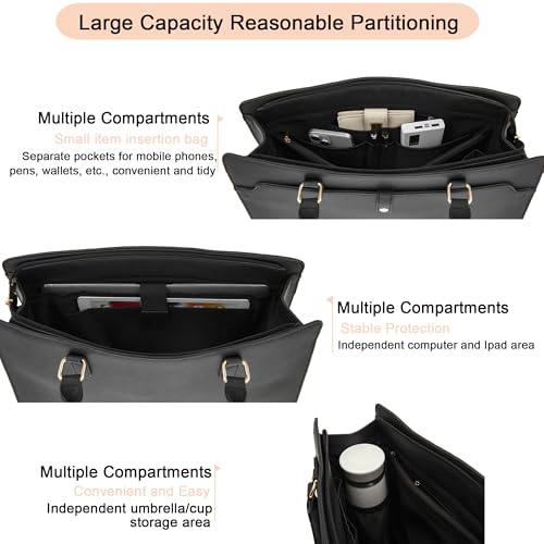 YZAOLL 15.6 Inch Laptop Bag for Women Work Tote Briefcase for Teacher Purse - color: Black
