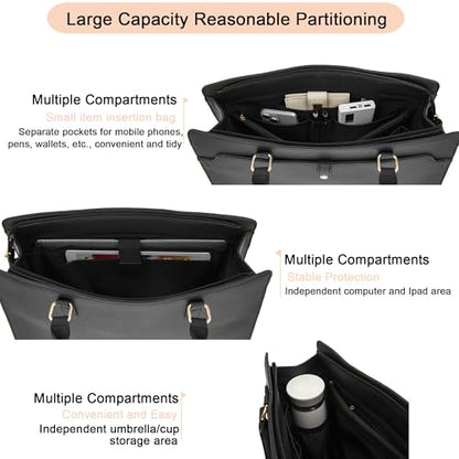 YZAOLL 15.6 Inch Laptop Bag for Women Work Tote Briefcase for Teacher Purse - color: Black