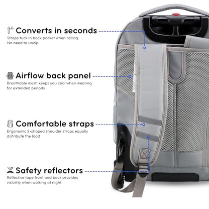 J World Sundance Laptop Rolling Backpack for Girls Boys. Roller Bookbag with Wheels, 20 Inch, Grey - color: Grey