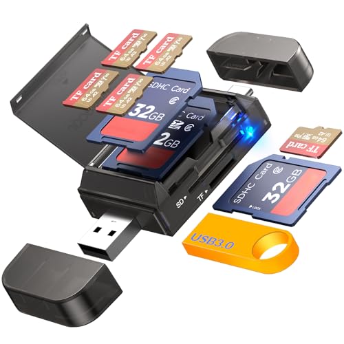 6-in-1 SD/TF Card Reader Adapter with SD Card Storage USB A & Type C Port & USB 3.0 Slots for Micro SD/SDHC/SDXC/MMC Memory Cards, Compatible with PC, MacBook, Chromebook, Android Phone, i-Phone - size: USB