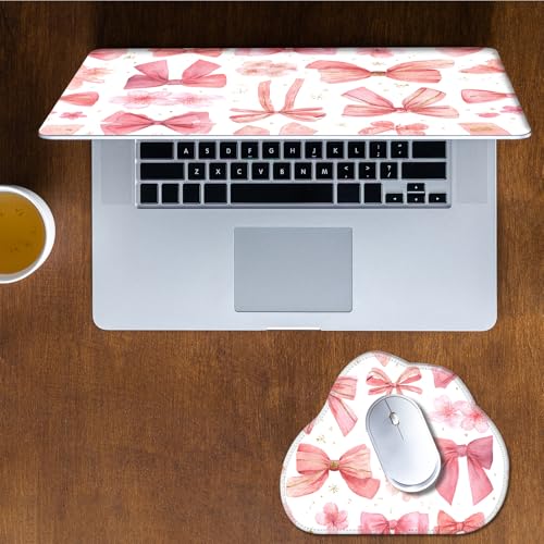 Laptop Skin Sticker Decal 15-15.6 Inch with Cute Mouse Pad, Universal Reusable Vinyl Sticker for 12.1 13 13.3 14 15.4 Inch Netbook and Notebook PC, Pink Bow Pattern - color: Pink Bow Pattern