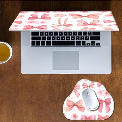 Laptop Skin Sticker Decal 15-15.6 Inch with Cute Mouse Pad, Universal Reusable Vinyl Sticker for 12.1 13 13.3 14 15.4 Inch Netbook and Notebook PC, Pink Bow Pattern - color: Pink Bow Pattern