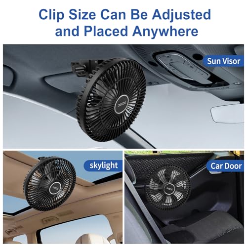 XOOL Clip Car Fan, 9 Inches 12V/24V Fan, 360° Rotatable Electric Cooling Clip on Fan with Stepless Speed Regulation for SUV, RV, Truck - size: Cigarette Single Fan 9''- Clip(Large）