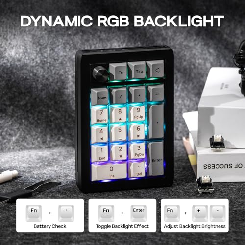 EPOMAKER EK21 VIA Gasket Number Pad w/ 1000mAh Battery, BT 5.0/2.4GHz/Wired | Hot-Swap Numpad with Aluminum Alloy knob, Programmable for Win/Mac/Gaming (Black Silver, Zebra Switch) - color: Black Silver, size: Zebra Switch