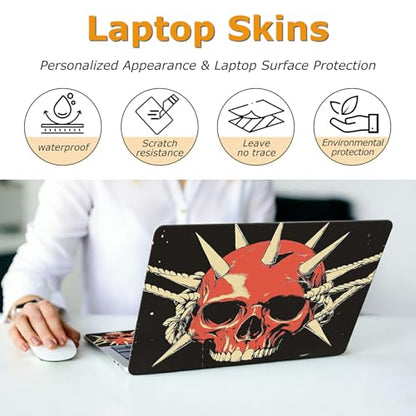 Universal Laptop Skin Sticker with 2 Wrist Pad Decals, 3-Piece Removable Vinyl Laptop Cover, Pierce The Skull Waterproof Anti-Scratch, Easy-Trim Fit for 13.3" 14" 15.6" Laptops - color: Pierce the Skull