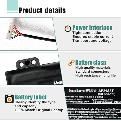 AP21A8T AP21A7T Battery for Acer Predator Helios 300 PH317-56-78LY PH315-55-72EA PH315-55-770K PH315-55-965Z PH317-56-78SM PH315-55-78L7 PH315-55-796N AP21A5T Battery - size: 9.44*3.15*0.39inch AP21A8T