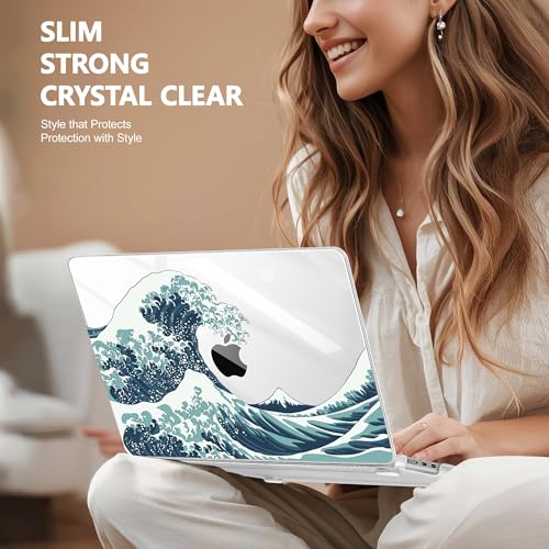 May Chen for MacBook Air 15 inch Case M5 M4 M3 M2 2026 2024-2023, Model A3448 A3241 A3114 A2941, Closes Seamlessly Hard Shell Laptop Cover with Keyboard Cover, Great Wave - color: Great Wave