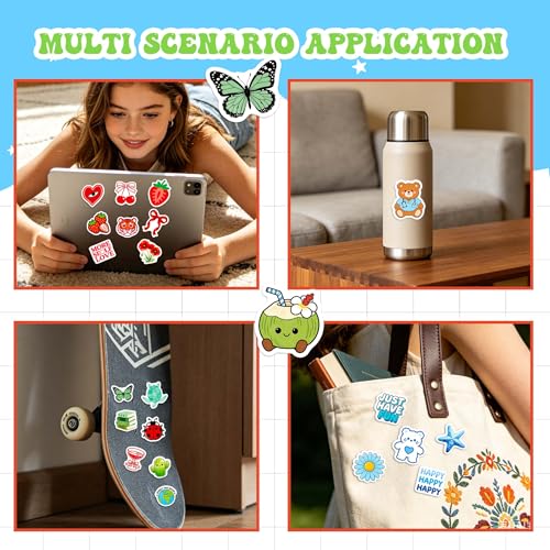 60 Pcs Funny Cartoon Water Bottle Stickers for Kids | Cute Laptop Decals, Waterproof Vinyl Sticker for Luggage Scrapbook Skateboard Phone Case DIY - color: Non-luminescent-492kscp