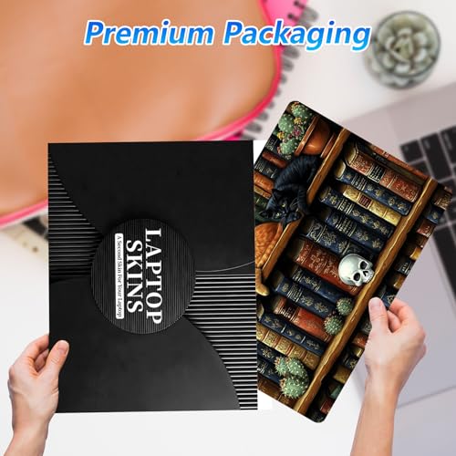 Universal Laptop Skin Sticker Decal with 2 Wrist Pad Skins, Waterproof Scratch Vinyl Cover for 11–15.6 Inch MacBook, HP, Dell, Lenovo, Cutable & Reusable,Gothic Skull Cat Bookshelf - color: Gothic Skull Cat Bookshelf
