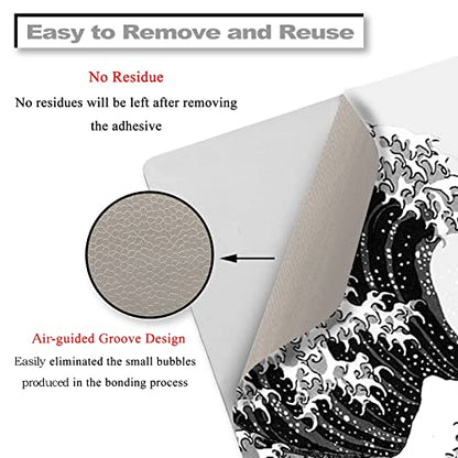 Laptop Skin Sticker Decal,12" 13" 13.3" 14" 15" 15.4" 15.6 inch Laptop Vinyl Skin Sticker Cover Art Protector Notebook PC (2 Wrist Pad Skins Included), Waterproof Removable, Black Wave of Kanagawa - color: Black Wave of Kanagawa