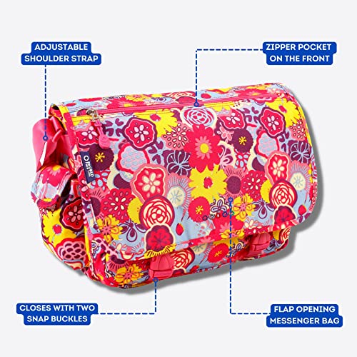 J World New York Terry Messenger Bag for Women Girls School Kids - color: Poppy Pansy