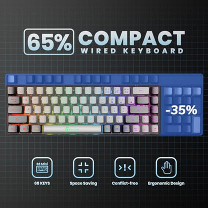 GEODMAER 65% Gaming Keyboard, Wired Backlit Mini Keyboard, Ultra-Compact Anti-Ghosting No-Conflict 68 Keys Membrane Gaming Wired Keyboard for PC Laptop Windows Gamer - color: Grey-Black