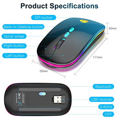 CC Store Wireless Mouse for Laptop,USB-C Rechargeable with Dual Connection | Bluetooth mouse with 2.4GHz USB receiver, silent slim design, adjustable DPI for laptop,MacBook,PC and tablet,Black-blue - color: Black-blue