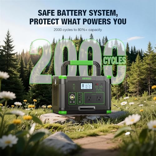 1000W Portable Power Station & 200W Foldable Solar Panel Generator Kit | Pure sine wave AC, PD 60W USB-C, wireless charge, SOS light, triple charging for camping RV blackout backup - color: Dark Green
