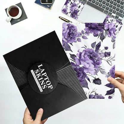 Universal Laptop Skin Sticker with 2 Wrist Pad Decals, 3-Piece Removable Vinyl Laptop Cover, Purple Roses Waterproof Anti-Scratch, Easy-Trim Fit for 13.3" 14" 15.6" Laptops - color: Purple Roses