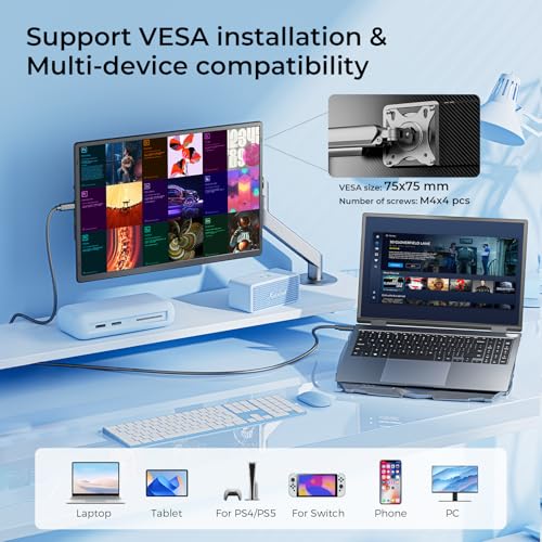Laptop Screen Extender 16.1", 1200P FHD, Portable Monitor 360° Rotating Detachable Stand, Height Adjustable Monitor Extender for Laptop 13-17.5", Plug-Play for Tablet, PC, Phone, etc