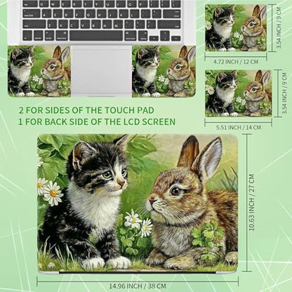 Laptop Skin Sticker Decal, Universal Protective Cover Fit 12 13 14 15.6 Inch Notebook, Reusable Water-Resistant Vinyl Decal w/ 2 Wrist Pads for Business Travel Office, Cat Rabbit - color: Cat Rabbit