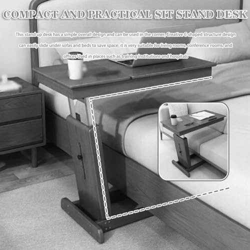 Adjustable Height Standing Desk Bedside Lifting Stand Up Desk, Tiltable Desktop Sofa Side Table, Laptop Table with Locking Wheels, Reversible and Foldable Workbench(Primary Color) - color: Primary Color