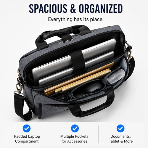 13" Daily Messenger Bag Compatible with MacBook Pro 13, Micro Brushed Twill Organizer with Tech Pockets Grey - size: 14.5 inches by 11 inches by 2 inches