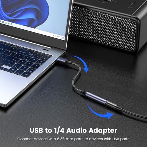 MOSWAG USB to 1/4 Jack Audio Adapter with External Sound Card | USB to 6.35mm Female Headphone Aux Adapter, For Laptop, PC, Amplifier, Speaker, 6.35mm Headphone NOT for Recording and Mic