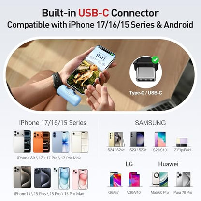 iWALK Portable Charger 5500mAh Next-Gen Small Power Bank 22.5W Fast Charging Battery USB-C Portable Phone Charger for iPhone 17/16/15 17 Plus 17 Pro Max iPad, Samsung Galaxy S25 S24 Android,Baby Blue - color: Baby Blue