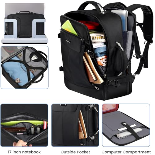 VECKUSON 40L Carry-On Backpack - TSA Approved for Flights, RFID Anti-Theft, Fits 17.3" Laptop, 19.7x13x6in, Heavy-Duty Weekender for Men/Women (Black) - color: Black