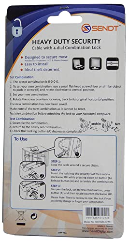 Sendt White Notebook/Laptop Combination Lock Security Cable - color: White