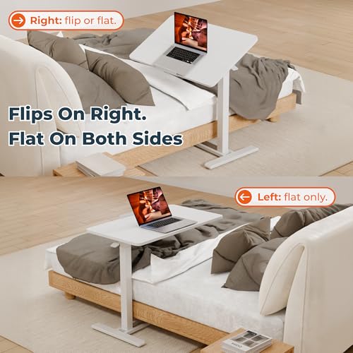 32''Pneumatic Overbed 90°Tilting Bedside Table,Small Standing Desk | 31.5" W x 17.7" D, White Rolling Bedside Table,Hospital BedTable,Medical Bedside Table,Overbed Table with Wheels,Mobile Desk - color: White, size: 3218