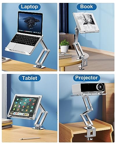 Laptop Stand Desk Mount, Aluminum Adjustable Laptop Arm with Tray | 360° Rotatable Ergonomic Computer Holder for 11-15 Inch Laptops & Tablets, Relieve Neck Strain for Sitting & Standing Work - color: Silver
