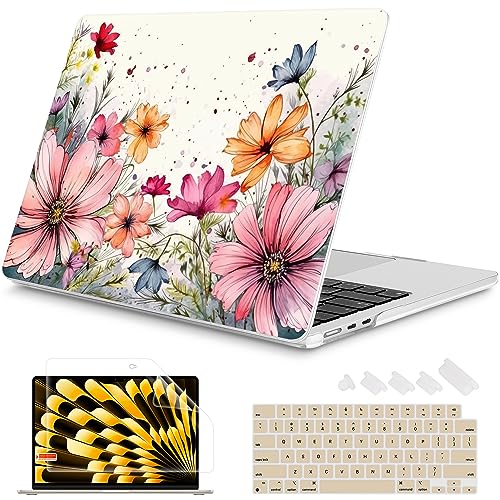 Mektron for 2026/2025/2024/2023 MacBook Air 15 INCH M5 A3448 /M4 A3241 /M3 A3114 /M2 A2941 Case, Printed Plastic Hard Shell Cover with 15.3" Liquid Retina Display Touch ID, Colorful Floral - color: Colorful Floral