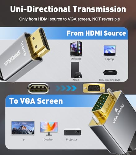 HDMI to VGA Adapter Cable 10FT [Metal Case, Nylon Cable] 1080P@60Hz HDMI Male to VGA Male Uni-Directional Braided Cord for Computer, Laptop, Monitor, Roku, Xbox, Graphics Card More - size: 10FT