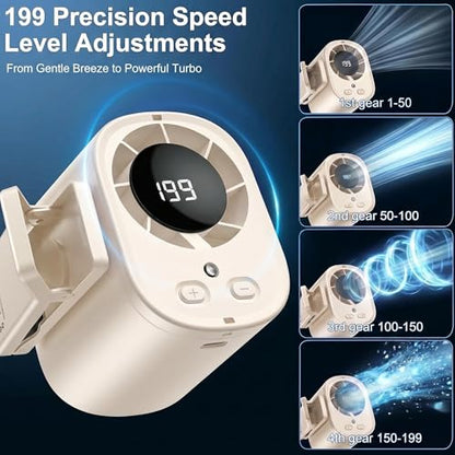 Car Clip On Fan,Portable Cooling Fan for Car with LED Display,360° Rotating Mini Fan,199 Speed Settings,USB Rechargeable 1500mAh Backseat Fan for Cars Without AC, Stroller,Office, Camping - color: Beige