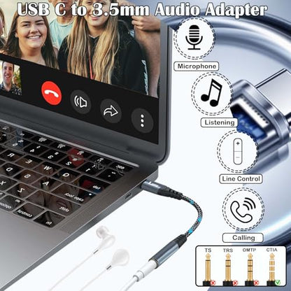 USB Type C to 3.5mm Female Headphone Jack Adapter 2 Packs | USBC to Aux Audio Dongle Cable for iPhone16/15Plus/Pro/Pro Max,Galaxy S25/S24/S23/S22/Note10/20 Ultra,iPad Pro/Mini,MacBook - style: 2 Pack Adapter