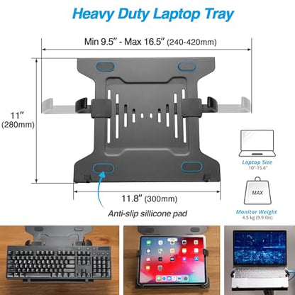 AVLT Laptop & Monitor Arm Pole Top Mount for 17-38" Screens - Black | Supports flat/curved/ultrawide screens up to 26.4 lbs. Mechanical spring, laptop tray, height adjustment and cable routing. - size: Laptop & 38 Inch Monitor Pole Arm