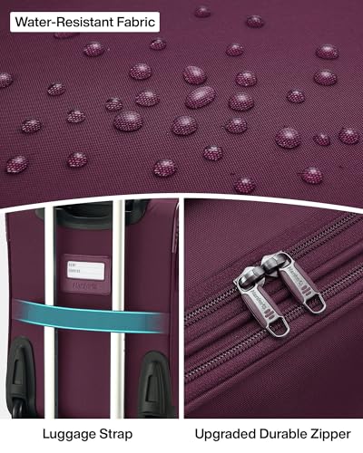 Hanke Underseat Carry On Luggage with Wheels, 17 Inch Rolling Bag, Purple | Fits 15.6 Inch Laptop, Shoe Bag Included, Small Suitcase, Softside, Trolley Sleeve, Water-Resistant, 30L Personal Item - color: Purple, size: 17 Inch Underseat Plus