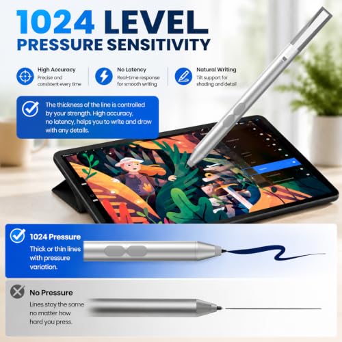 Active Pen for Dell 2-in-1 Touchscreen Laptop, MPP Stylus, Palm Rejection | 1024 Pressure Level, Palm Rejection, Dual Shortcut Buttons, 2500-Hour Battery for Inspiron 5379/7586, Latitude 3190/3390/7230 - color: Silver