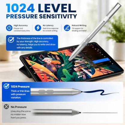 Active Pen for Dell 2-in-1 Touchscreen Laptop, MPP Stylus, Palm Rejection | 1024 Pressure Level, Palm Rejection, Dual Shortcut Buttons, 2500-Hour Battery for Inspiron 5379/7586, Latitude 3190/3390/7230 - color: Silver