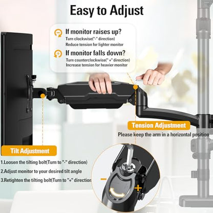 Triple Monitor Mount up to 32" Computer Screen, up to 19.8lbs Each, Adjustable 3 Monitor Stand with Clamp & Grommet Kit, Gas Spring Arm with Tilt Swivel Rotate, VESA Mount 75x75/100x100mm - size: Triple Monitor Mount