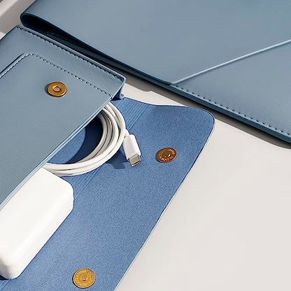 PU Leather Laptop Sleeve - Compatible with 15.3 inch MacBook Air, Surface Book, Laptop Studio - Blue - color: Blue, size: 14-15 Inch