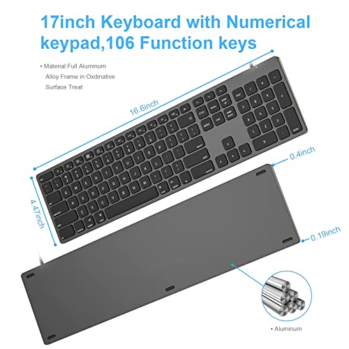 9H Aluminum USB Wired Keyboard with Numeric Keypad for Mac & PC | Compatible with Mac Pro, Mini, iMac, MacBook Pro/Air, Laptops and PC Computers - color: Black