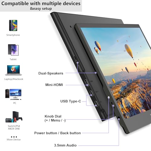 13.3" Touchscreen Portable Monitor, 1080P FHD IPS Display, USB-C & HDMI Plug-and-Play, Dual Speakers, Smart Cover & VESA Mount, External Monitor for Laptop, PC, Smartphone & Game Consoles