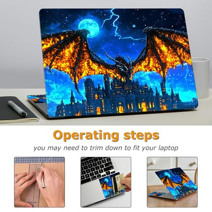 Universal Laptop Skin Sticker with 2 Wrist Pad Decals, 3-Piece Removable Vinyl Laptop Cover, Castle Dragon Waterproof Anti-Scratch, Easy-Trim Fit for 13.3" 14" 15.6" Laptops - color: Castle Dragon