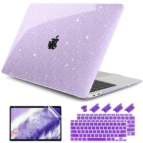 DONGKE for MacBook Air 13 inch Case 2021-2018 Release A2337 M1 A2179 A1932, Bling Plastic Hard Shell Case & Keyboard Cover Only Compatible with MacBook Air 13 inch Retina Fits Touch ID, Sparkly Purple - color: Sparkly Purple
