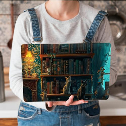 Universal Laptop Skin Sticker with 2 Wrist Pad Skins, Waterproof Scratch Resistant Vinyl Laptop Cover Decal, Cut to Fit for 11–15.6 Inch MacBook HP Dell Lenovo, Cat Library - color: Cat Library