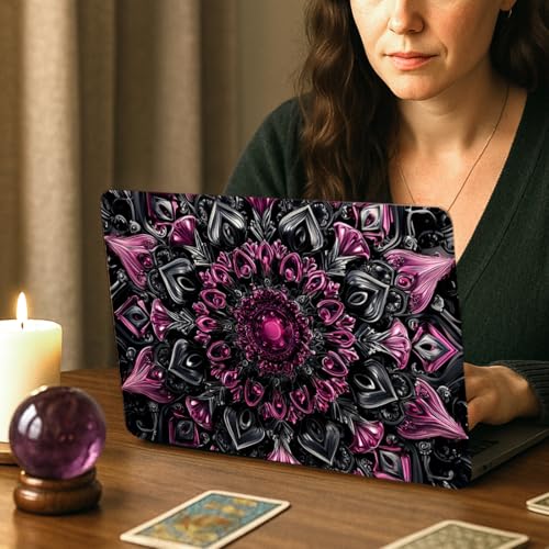 PLIGREAT 15 Inches Laptop Decal Sticker Skin Cover, Dark Mandala Laptop Sticker Decals Fits 12" to 15" Laptops Universal Waterproof Removable, Purple Grey - color: Purple Grey