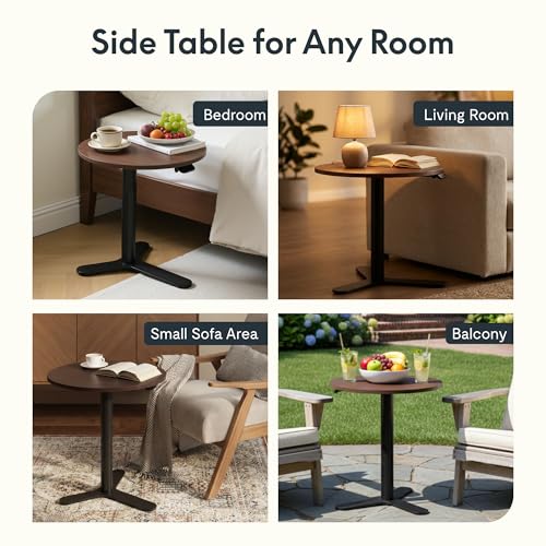 FLEXISPOT Adjustable Overbed Side Table & End Table for Bed & Sofa | Gas Lift Height, Space-Saving Base, Multi-Use Laptop,Snack & Work Table for Home, Apartment, Kids & Adults,Round Walnut Top