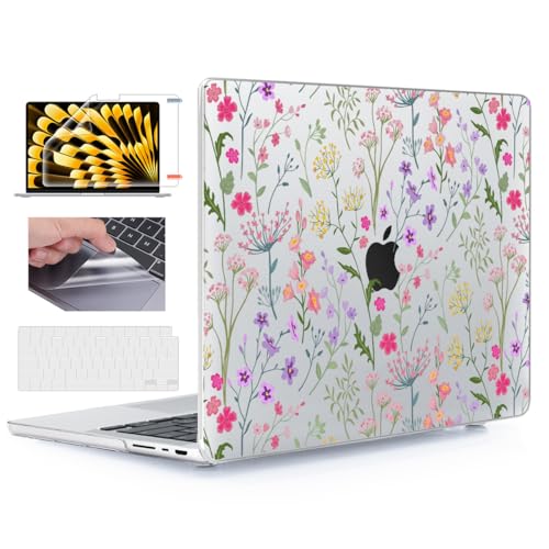 for with MacBook Pro 14 inch Case 2026-2021 M5 M4 M3 M2 M1 Pro/Max A3426 A3427 A3434 A3112 A3401 A2918 A2992 A2779 A2442, Hard Shell with Keyboard Cover+Protective Film, Flower - color: Flower