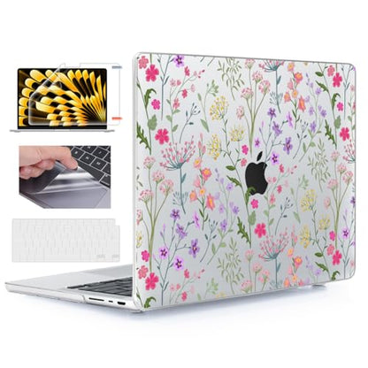 for with MacBook Pro 14 inch Case 2026-2021 M5 M4 M3 M2 M1 Pro/Max A3426 A3427 A3434 A3112 A3401 A2918 A2992 A2779 A2442, Hard Shell with Keyboard Cover+Protective Film, Flower - color: Flower