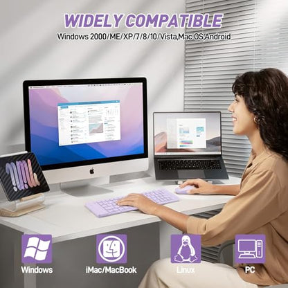 Foldable Mini Rechargeable Bluetooth Keyboard and Mouse Combo, 2.4G Wireless and Bluetooth,(Sync Up to 3 Devices), Ultra-Slim Travel Folding Keyboard for iPhone iPad Mac Android Windows iOS(Purple) - color: purple