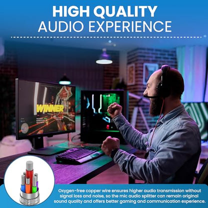 3.5 mm Headphone Jack to Two Microphone and Headphone 3.5 mm AUX Audio Cable Splitter, Smartphone Headset to PC Adapter, Black
